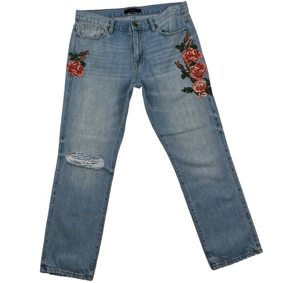 Sanctuary Distressed Cropped Boyfriend Jeans Floral Butterfly Applique Size 28 - Picture 1 of 16
